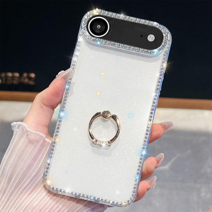 For iPhone Air Rhinestone Glitter TPU Ring Holder Anti-fall Phone Case(White) - iPhone Air Cases by buy2fix | Online Shopping UK | buy2fix