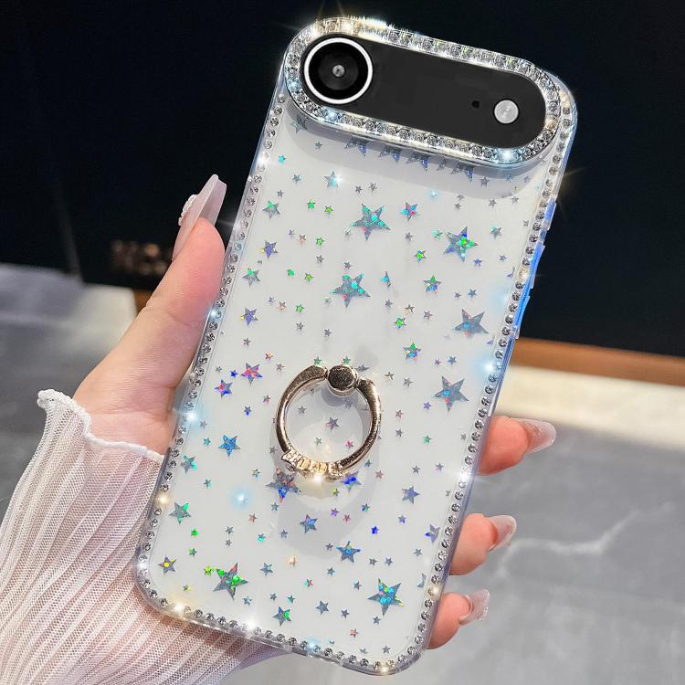For iPhone Air Rhinestone Glitter TPU Ring Holder Anti-fall Phone Case(Transparent Stars) - iPhone Air Cases by buy2fix | Online Shopping UK | buy2fix