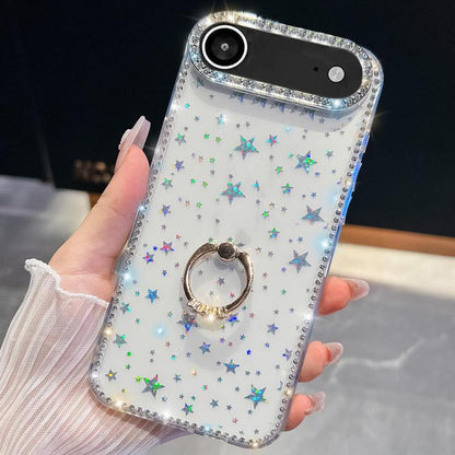 For iPhone Air Rhinestone Glitter TPU Ring Holder Anti-fall Phone Case(Transparent Stars) - iPhone Air Cases by buy2fix | Online Shopping UK | buy2fix