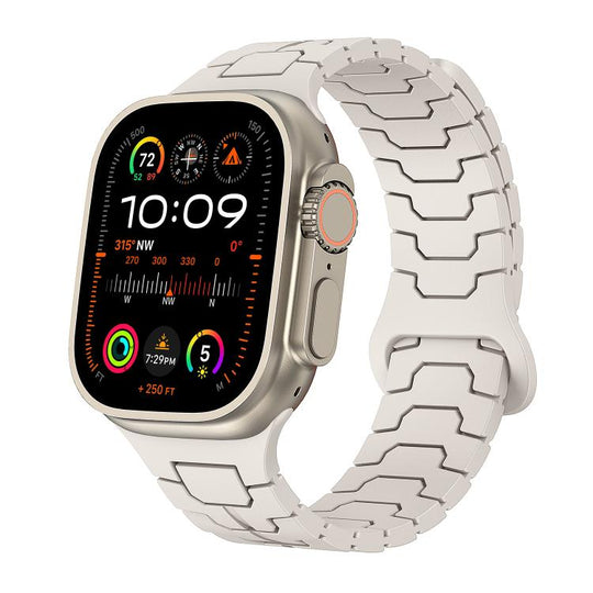 For Apple Watch 46mm / 49mm / 45mm / 44mm Steel Dragon Scale Magnetic Silicone Watch Band(Starlight Color)
