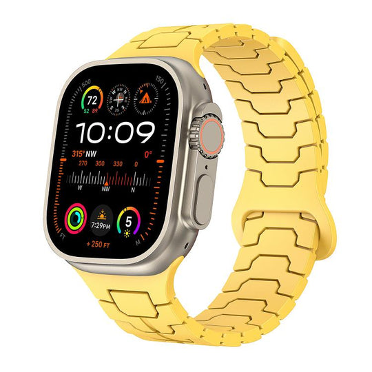 For Apple Watch 46mm / 49mm / 45mm / 44mm Steel Dragon Scale Magnetic Silicone Watch Band(Lemon Yellow)