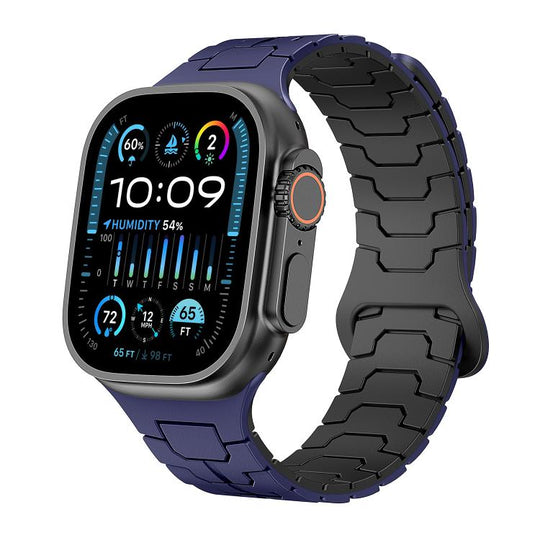 For Apple Watch 46mm / 49mm / 45mm / 44mm Steel Dragon Scale Magnetic Silicone Watch Band(Navy Blue Midnight Black)
