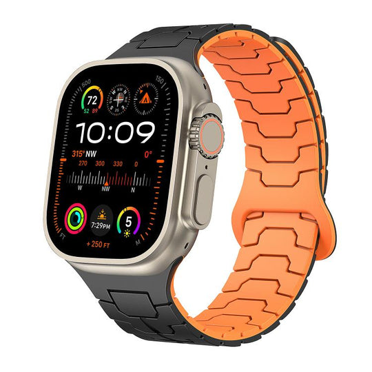 For Apple Watch 46mm / 49mm / 45mm / 44mm Steel Dragon Scale Magnetic Silicone Watch Band(Midnight Black Orange)