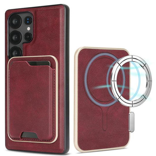 For Samsung Galaxy S24 Ultra 5G Kalebol Slim MagSafe Ring Magnetic Card Bag Leather Phone Case(Red)