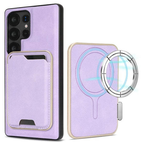 For Samsung Galaxy S24 Ultra 5G Kalebol Slim MagSafe Ring Magnetic Card Bag Leather Phone Case(Purple)