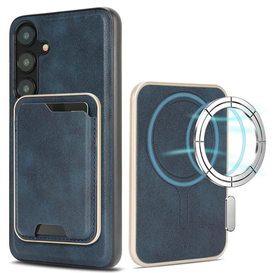 For Samsung Galaxy S24 5G Kalebol Slim MagSafe Ring Magnetic Card Bag Leather Phone Case(Blue)