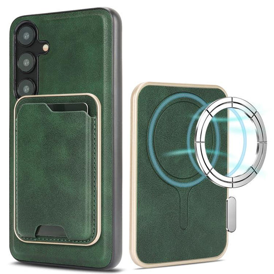 For Samsung Galaxy S24 5G Kalebol Slim MagSafe Ring Magnetic Card Bag Leather Phone Case(Green)
