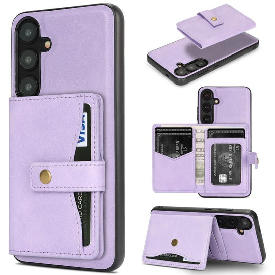 For Samsung Galaxy S24 5G Kalebol Magnetic Button Card Bag MagSafe Ring Leather Phone Case(Purple)