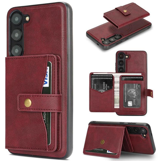 For Samsung Galaxy S23 5G Kalebol Magnetic Button Card Bag MagSafe Ring Leather Phone Case(Red)