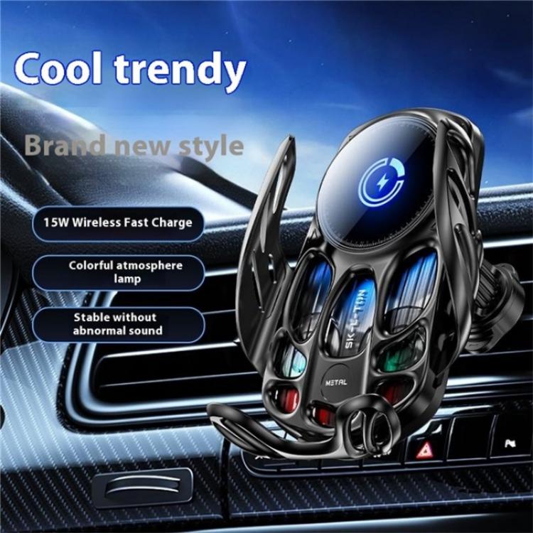 SD02 With Ambient Light 15W Universal Car Phone Holder Mount Wireless Charging Stand(Silver) - Wireless Charger Holders by buy2fix | Online Shopping UK | buy2fix