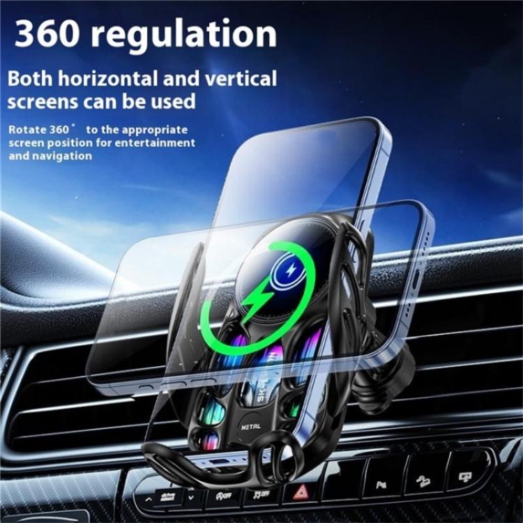 SD02 With Ambient Light 15W Universal Car Phone Holder Mount Wireless Charging Stand(Silver) - Wireless Charger Holders by buy2fix | Online Shopping UK | buy2fix