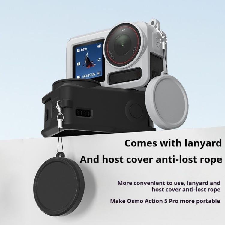 For DJI Action 5 Pro / 4 / 3 Soft Silicone Shockproof Protective Case Cover with Lens Cap(Gray White) - Case & Bags by buy2fix | Online Shopping UK | buy2fix