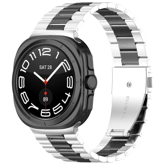 For Galaxy Watch9/8/9 Classic/8 Classic Three Beads Stainless Steel Watch Band with Removal Tool(Silver Black)