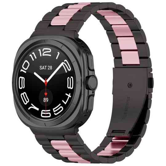 For Galaxy Watch9/8/9 Classic/8 Classic Three Beads Stainless Steel Watch Band with Removal Tool(Black Pink)