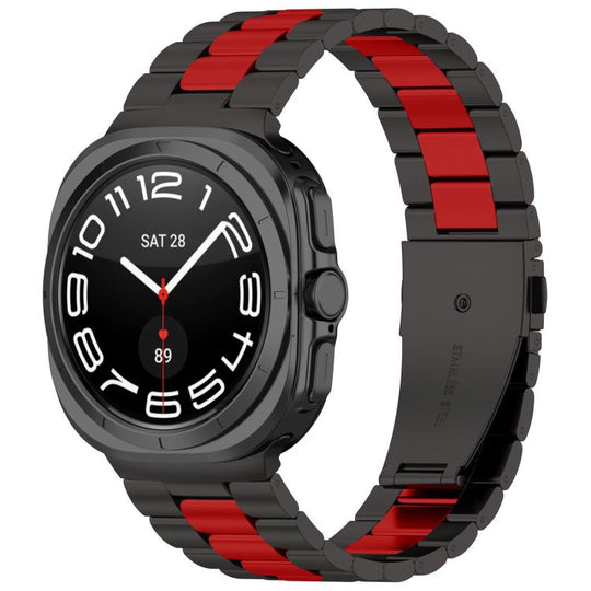 For Galaxy Watch9/8/9 Classic/8 Classic Three Beads Stainless Steel Watch Band with Removal Tool(Black Red)