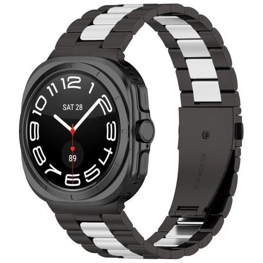 For Galaxy Watch9/8/9 Classic/8 Classic Three Beads Stainless Steel Watch Band with Removal Tool(Black Silver)
