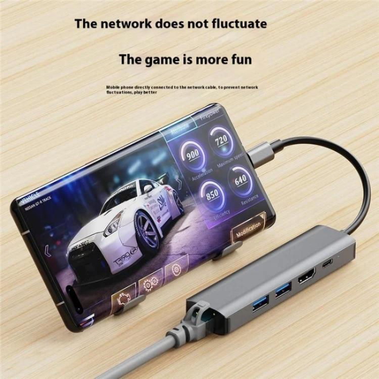 2403 Type-C to 100M RJ45 USB3.0 USB2.0 4K / 30Hz HD PD100W Adapter 5-in-1 USB Hub - USB HUB by buy2fix | Online Shopping UK | buy2fix