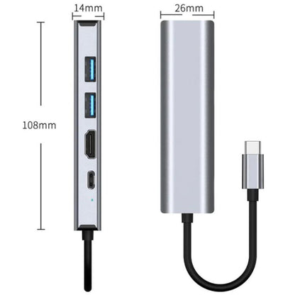 2403 Type-C to 100M RJ45 USB3.0 USB2.0 4K / 30Hz HD PD100W Adapter 5-in-1 USB Hub - USB HUB by buy2fix | Online Shopping UK | buy2fix