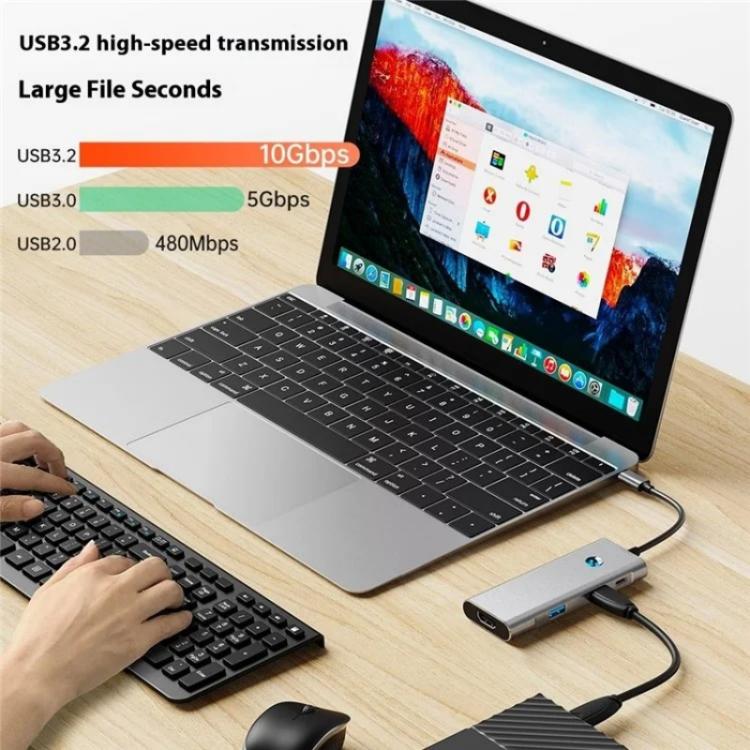 2426 One-Key Screen Off Type-C to 2 x USB3.2, HD, PD100W, 2 x USB-C3.2 HUB - USB HUB by buy2fix | Online Shopping UK | buy2fix