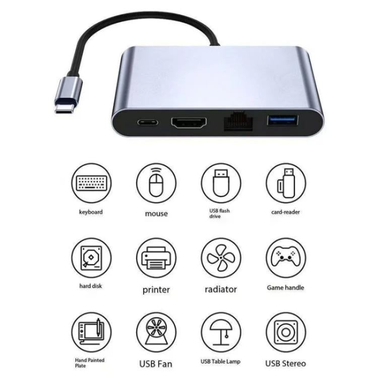2322 Type-C to RJ45, 4K/30HZ HD, USB 3.0, PD100W Charging Port Aluminum Shell HUB - USB HUB by buy2fix | Online Shopping UK | buy2fix