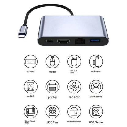 2322 Type-C to RJ45, 4K/30HZ HD, USB 3.0, PD100W Charging Port Aluminum Shell HUB - USB HUB by buy2fix | Online Shopping UK | buy2fix