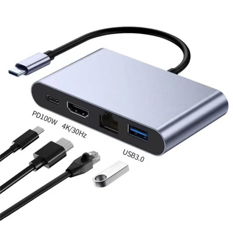 2322 Type-C to RJ45, 4K/30HZ HD, USB 3.0, PD100W Charging Port Aluminum Shell HUB - USB HUB by buy2fix | Online Shopping UK | buy2fix