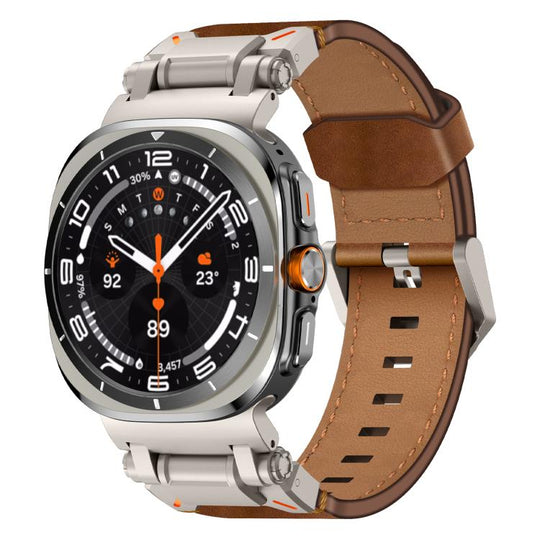 For Galaxy Watch Ultra2 2026 / 2025 / 1 2024 Explorer Stainless Steel Head Leather Watch Band(Titanium Crazy Horse)