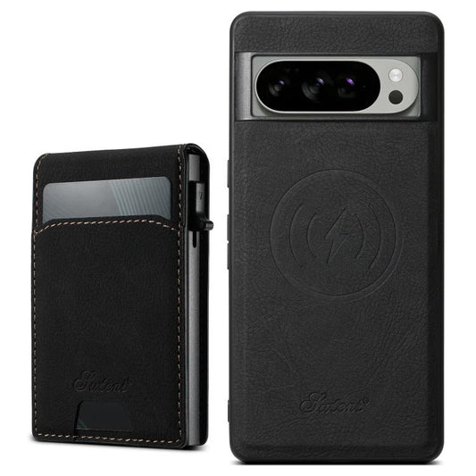 For Google Pixel 10 Pro Suteni H19 Litchi Grain 2-in-1 Removable Card Box Back Phone Case(Black) - Google Cases by Suteni | Online Shopping UK | buy2fix