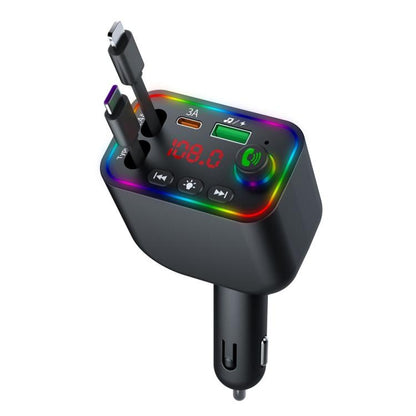 L4 Fast Charging Car Charger MP3 Player Retractable Cable FM Transmitter - Bluetooth Car Kits by buy2fix | Online Shopping UK | buy2fix