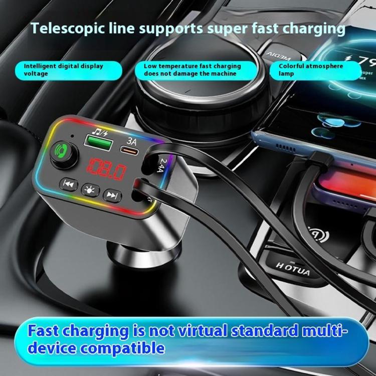 L4 Fast Charging Car Charger MP3 Player Retractable Cable FM Transmitter - Bluetooth Car Kits by buy2fix | Online Shopping UK | buy2fix