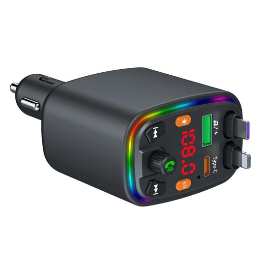 Y10 With Retractable Type C + iP Cable Car Charger FM Transmitter Bluetooth MP3 Player - Bluetooth Car Kits by buy2fix | Online Shopping UK | buy2fix