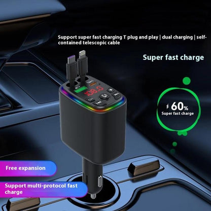 Y9 Retractable Cable Bluetooth FM Transmitter Voltage Display Car Charger MP3 Player - Bluetooth Car Kits by buy2fix | Online Shopping UK | buy2fix