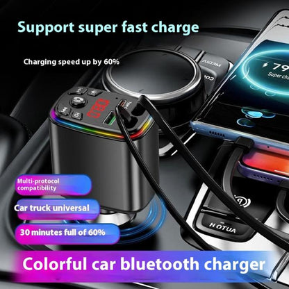 Y9 Retractable Cable Bluetooth FM Transmitter Voltage Display Car Charger MP3 Player - Bluetooth Car Kits by buy2fix | Online Shopping UK | buy2fix