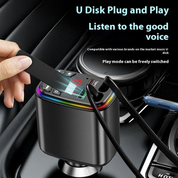 Y9 Retractable Cable Bluetooth FM Transmitter Voltage Display Car Charger MP3 Player - Bluetooth Car Kits by buy2fix | Online Shopping UK | buy2fix