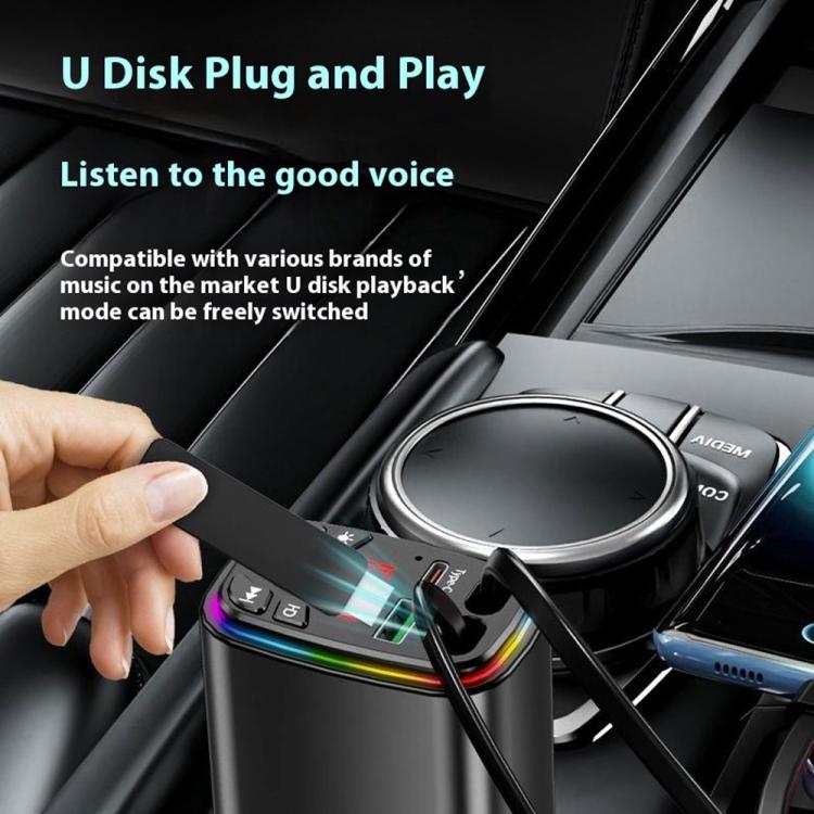Y9 Retractable Cable Bluetooth FM Transmitter Voltage Display Car Charger MP3 Player - Bluetooth Car Kits by buy2fix | Online Shopping UK | buy2fix