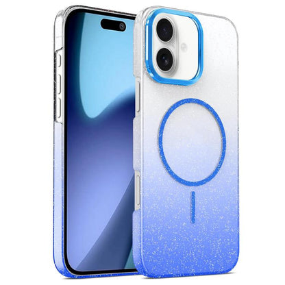 For iPhone 17 Gold Diamond Glitter Gradient MagSafe Shockproof Phone Case(Blue) - iPhone 17 Cases by buy2fix | Online Shopping UK | buy2fix
