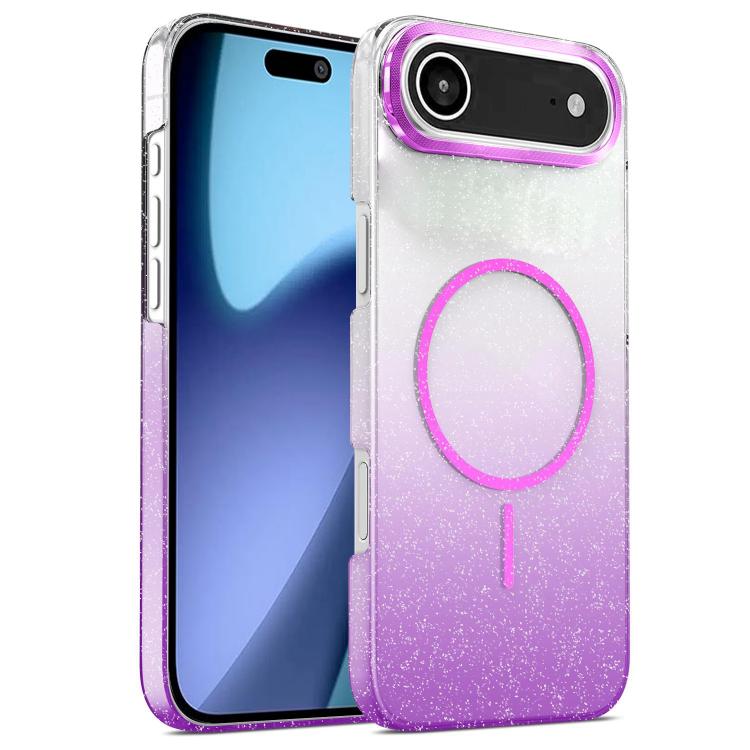 For iPhone Air Gold Diamond Glitter Gradient MagSafe Shockproof Phone Case(Purple) - iPhone Air Cases by buy2fix | Online Shopping UK | buy2fix