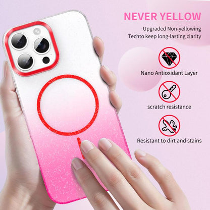 For iPhone 17 Gold Diamond Glitter Gradient MagSafe Shockproof Phone Case(Red) - iPhone 17 Cases by buy2fix | Online Shopping UK | buy2fix