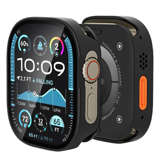 For Apple Watch Ultra 4 / 3 / 2 / 1 49mm Tempered Film Integrated Aluminum Watch Case(Black)