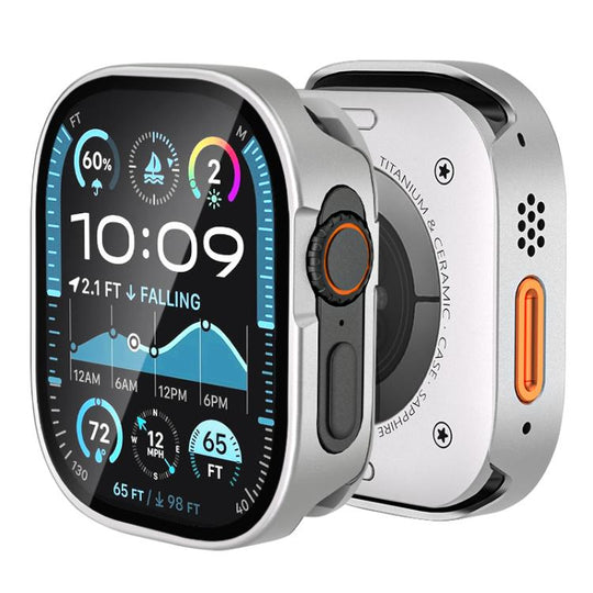 For Apple Watch Ultra 4 / 3 / 2 / 1 49mm Tempered Film Integrated Aluminum Watch Case(Silver)