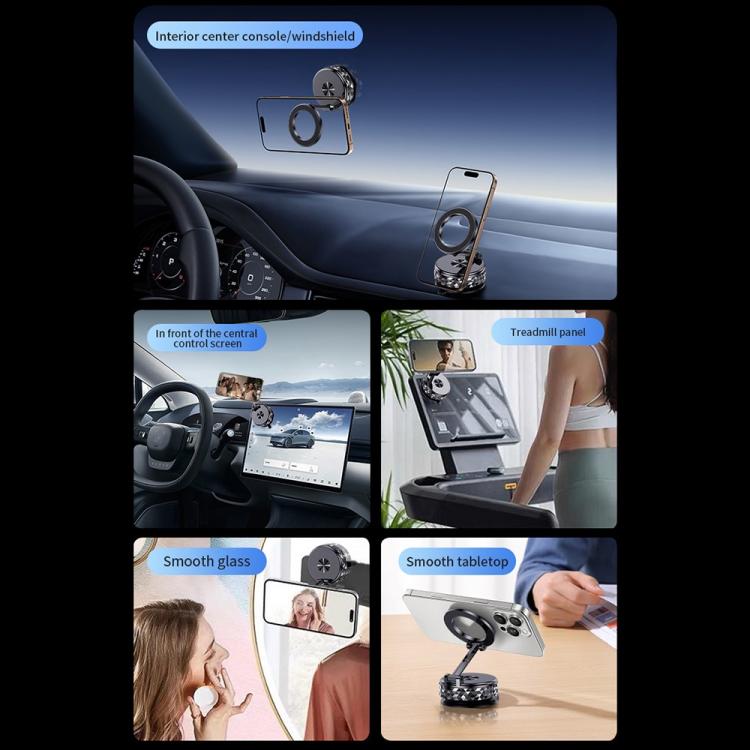 K12 Vacuum Suction Mount Foldable 360 Rotation Magnetic Car Phone Holder(Silver) - Universal Car Holders by buy2fix | Online Shopping UK | buy2fix