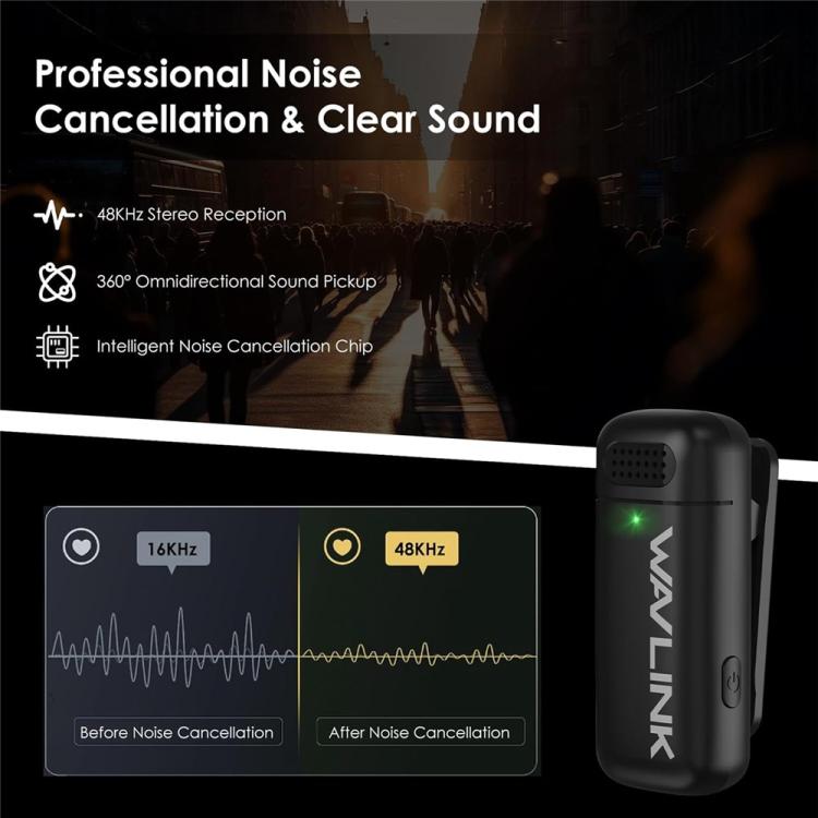 WAVLINK WS-WAJ606C1 Lavalier Noise Reduction Wireless Microphone with 8 Pin RX Receiver - Microphone by WAVLINK | Online Shopping UK | buy2fix
