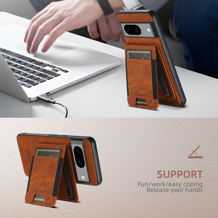 For Google Pixel 10 Pro Suteni H17 Litchi Texture Leather Magnetic Detachable Wallet Phone Case(Khaki) - Google Cases by Suteni | Online Shopping UK | buy2fix