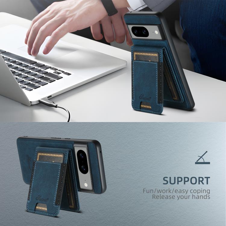 For Google Pixel 10 Pro Suteni H17 Litchi Texture Leather Magnetic Detachable Wallet Phone Case(Blue) - Google Cases by Suteni | Online Shopping UK | buy2fix