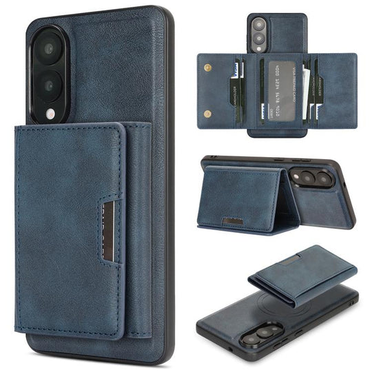 For Samsung Galaxy S25 Edge 5G Kalebol Strong Magnetic MagSafe Tri-Fold Wallet Leather Phone Case(Blue)