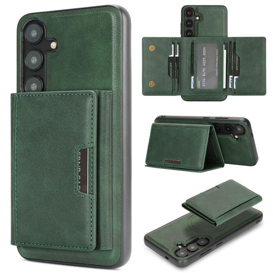 For Samsung Galaxy S25 5G Kalebol Strong Magnetic MagSafe Tri-Fold Wallet Leather Phone Case(Green)