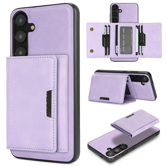 For Samsung Galaxy S25+ 5G Kalebol Strong Magnetic MagSafe Tri-Fold Wallet Leather Phone Case(Purple)