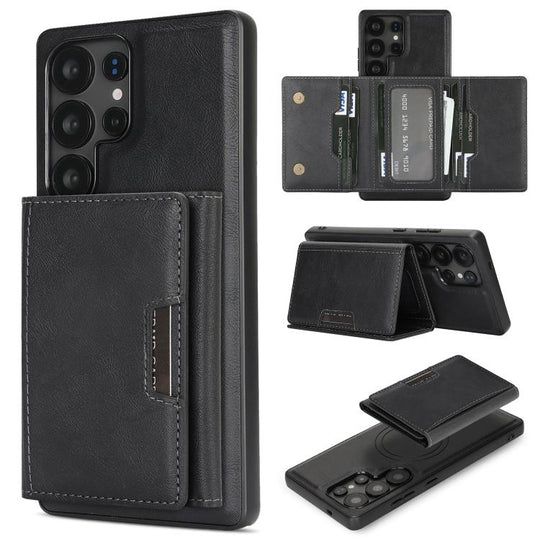 For Samsung Galaxy S25 Ultra 5G Kalebol Strong Magnetic MagSafe Tri-Fold Wallet Leather Phone Case(Black)