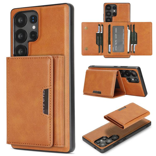 For Samsung Galaxy S25 Ultra 5G Kalebol Strong Magnetic MagSafe Tri-Fold Wallet Leather Phone Case(Brown)