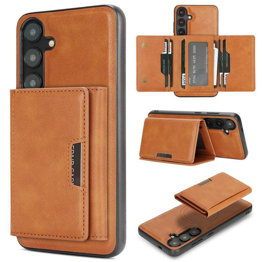 For Samsung Galaxy S24 5G Kalebol Strong Magnetic MagSafe Tri-Fold Wallet Leather Phone Case(Brown)